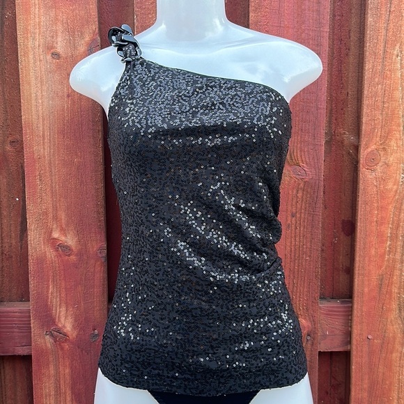 Cache Women’s One Shoulder Sequins Swift Top Size XS Black - Picture 1 of 10